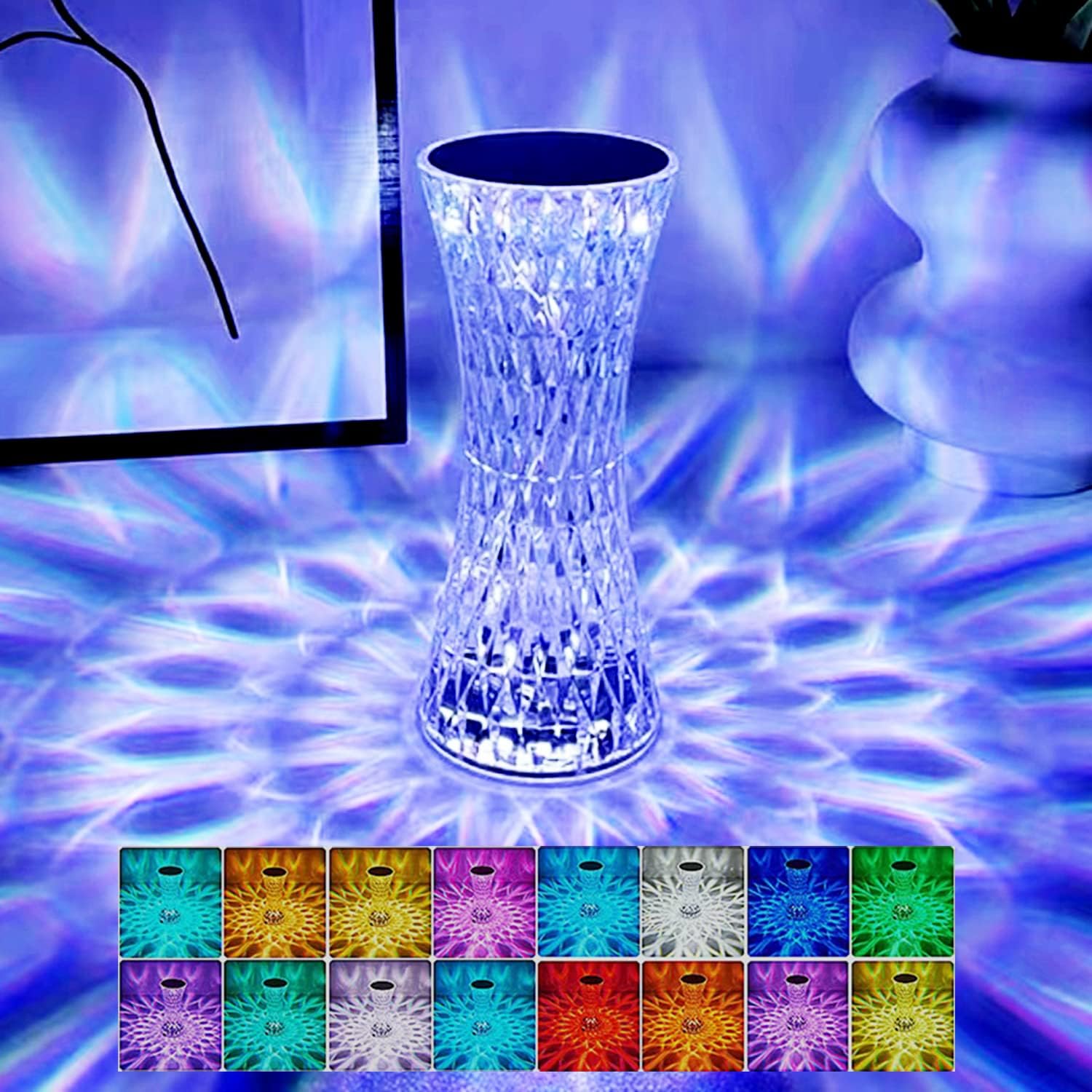 16 Color Changing Crystal Table Lamp with USB Charging P64536