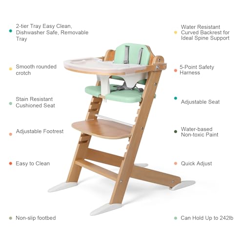 Natural Wooden High Chair with Cushions (Green) E791