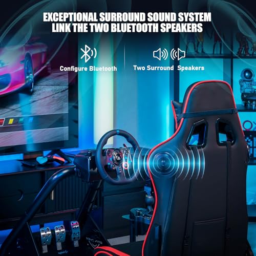 Racing Simulator Cockpit with Seat and Bluetooth Speakers, Alloy Steel Frame (Blue) W27068
