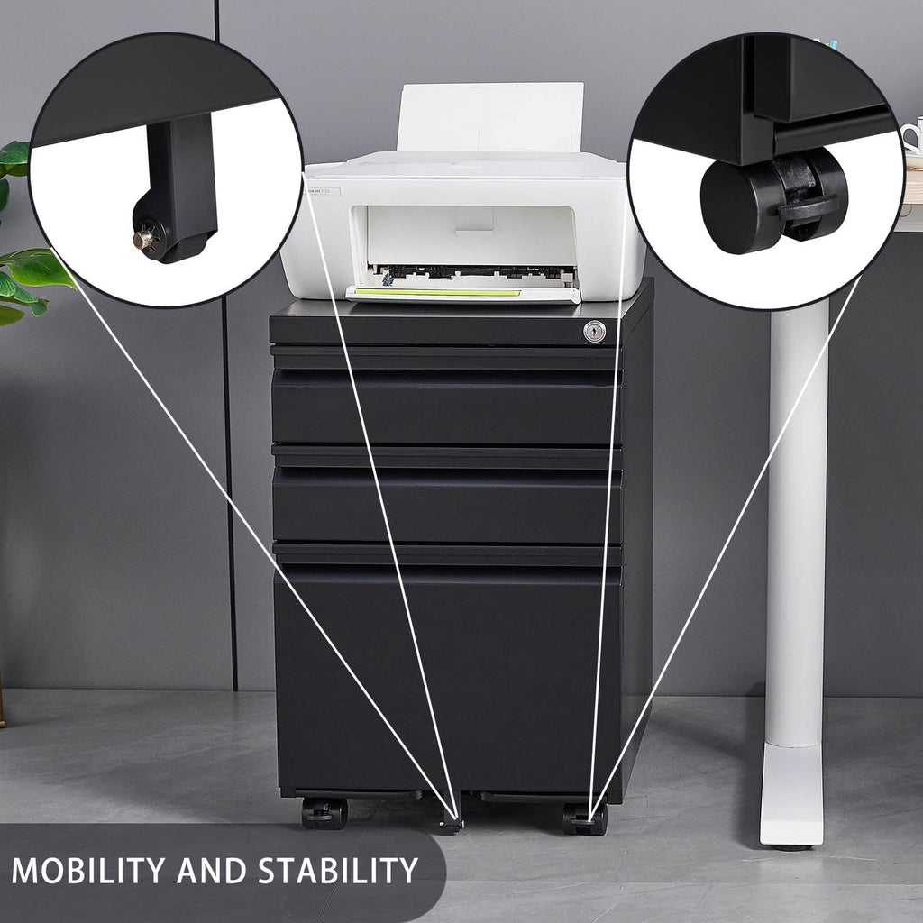 Black Steel 3-Drawer Rolling File Cabinet P671993