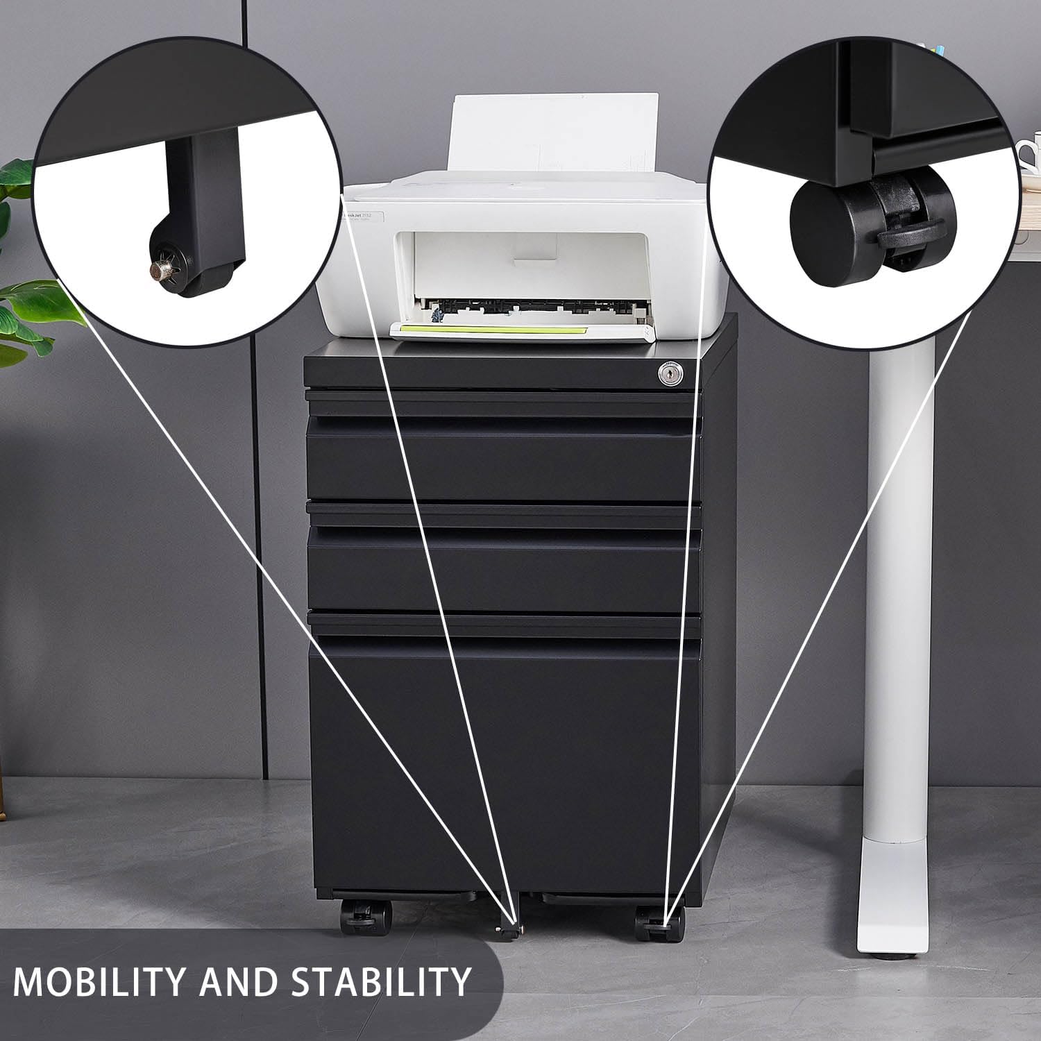 Black Steel 3-Drawer Rolling File Cabinet P671993