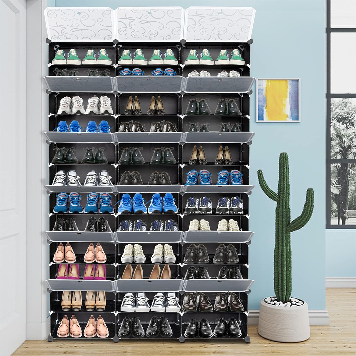 12-Tier 72 Pair Shoe Rack Storage Cabinet Black P1054