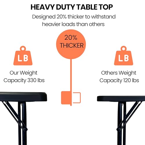 Black Half Folding Utility Table 6 Feet 72" x 29.5" Lightweight Portable A6402