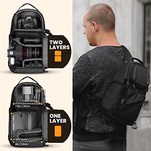 Black Waterproof Camera Sling Bag Backpack with Raincover Tripod Holder Z7746