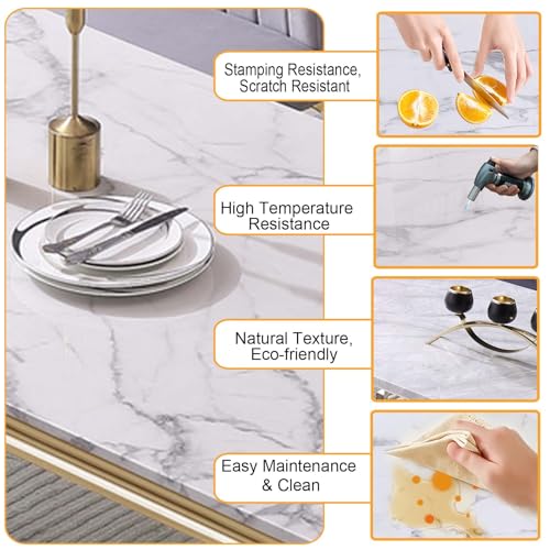 White Marble Dining Table Set for 6 with 6 Grey Velvet Chairs E784