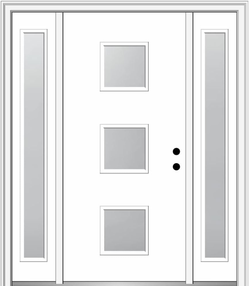 60" x 80" Fiberglass Smooth Primed Frosted Glass Prehung Front Door with Two Sidelites B661