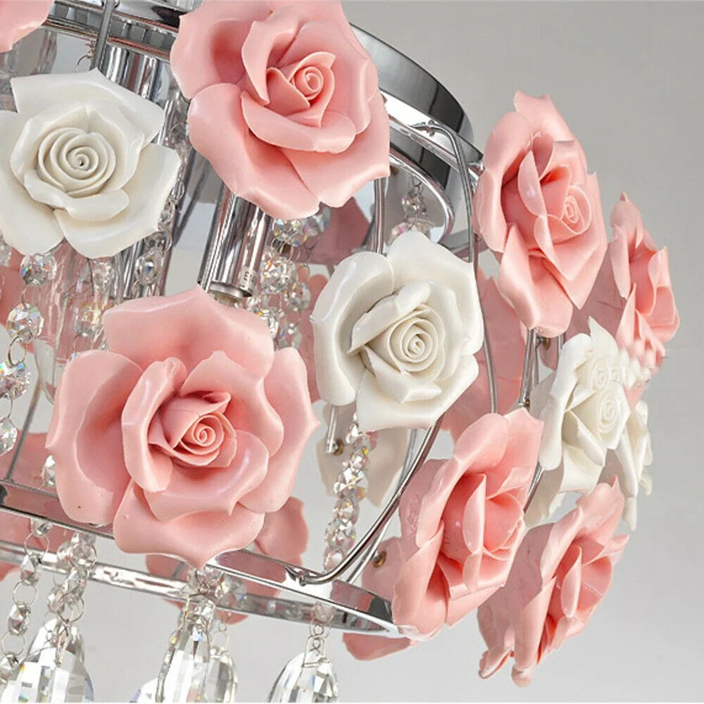 Pink Rose Flower Crystal Pendant Ceiling Lamp O308785