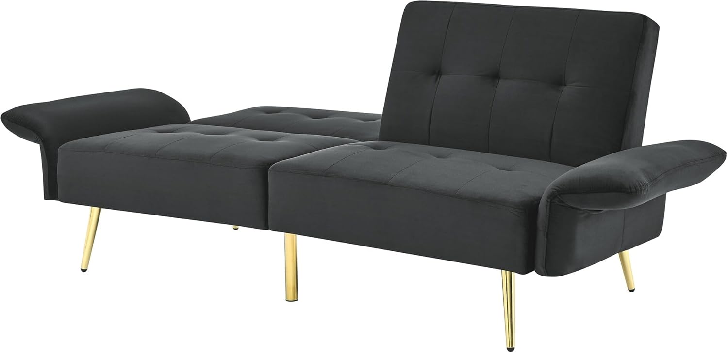 Black Velvet Convertible Sleeper Loveseat Futon Couch Q824266