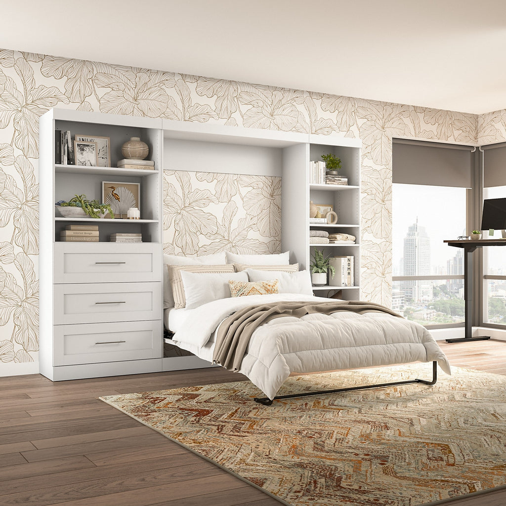 Rustic Brown Full Murphy Bed with Shelving and Drawers M2149