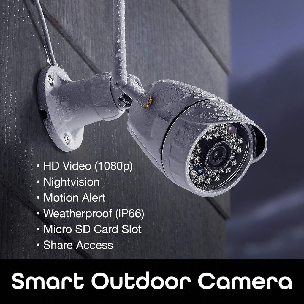 1080p HD Outdoor Smart Wi-Fi Security Camera with Night Vision, Motion Alerts, IP66 Weatherproof, White K378314