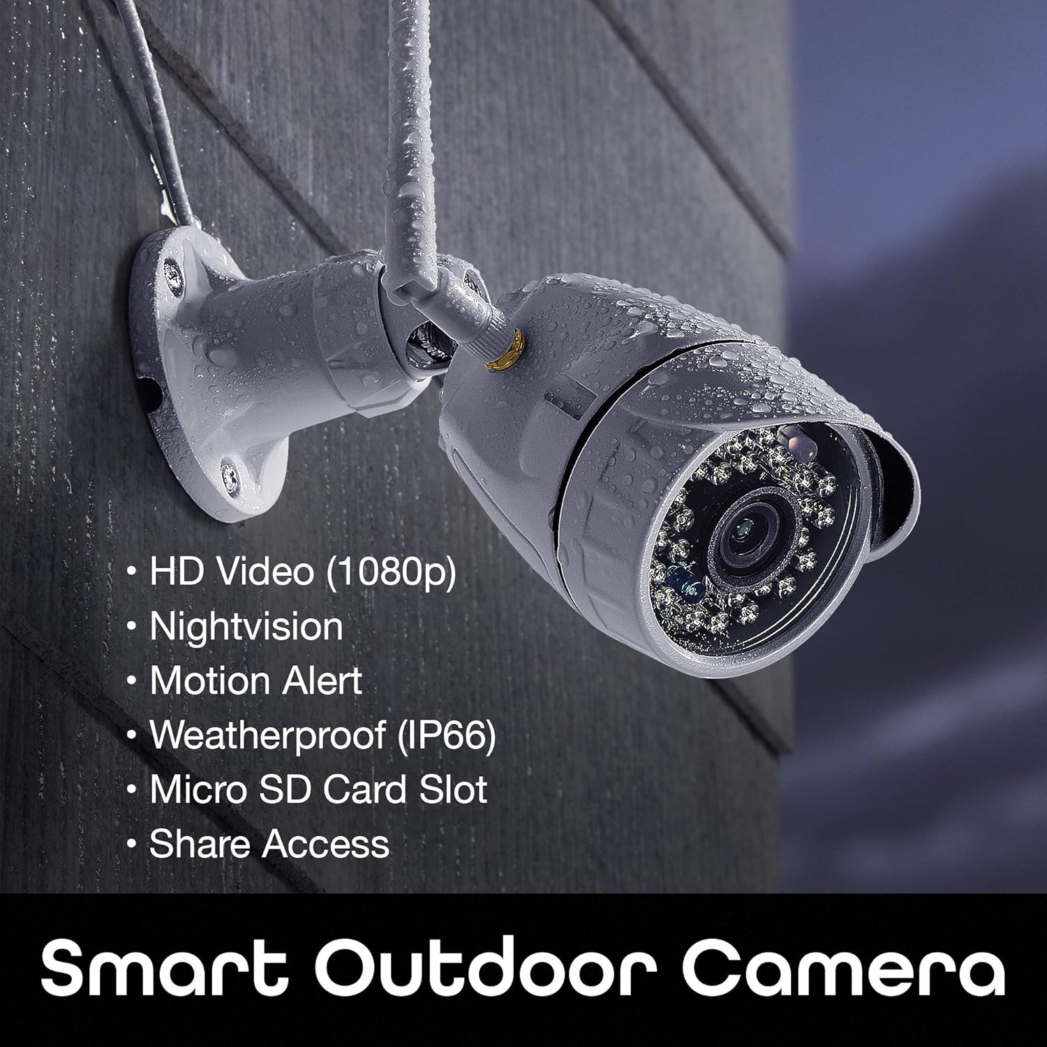 1080p HD Outdoor Smart Wi-Fi Security Camera with Night Vision, Motion Alerts, IP66 Weatherproof, White K378314