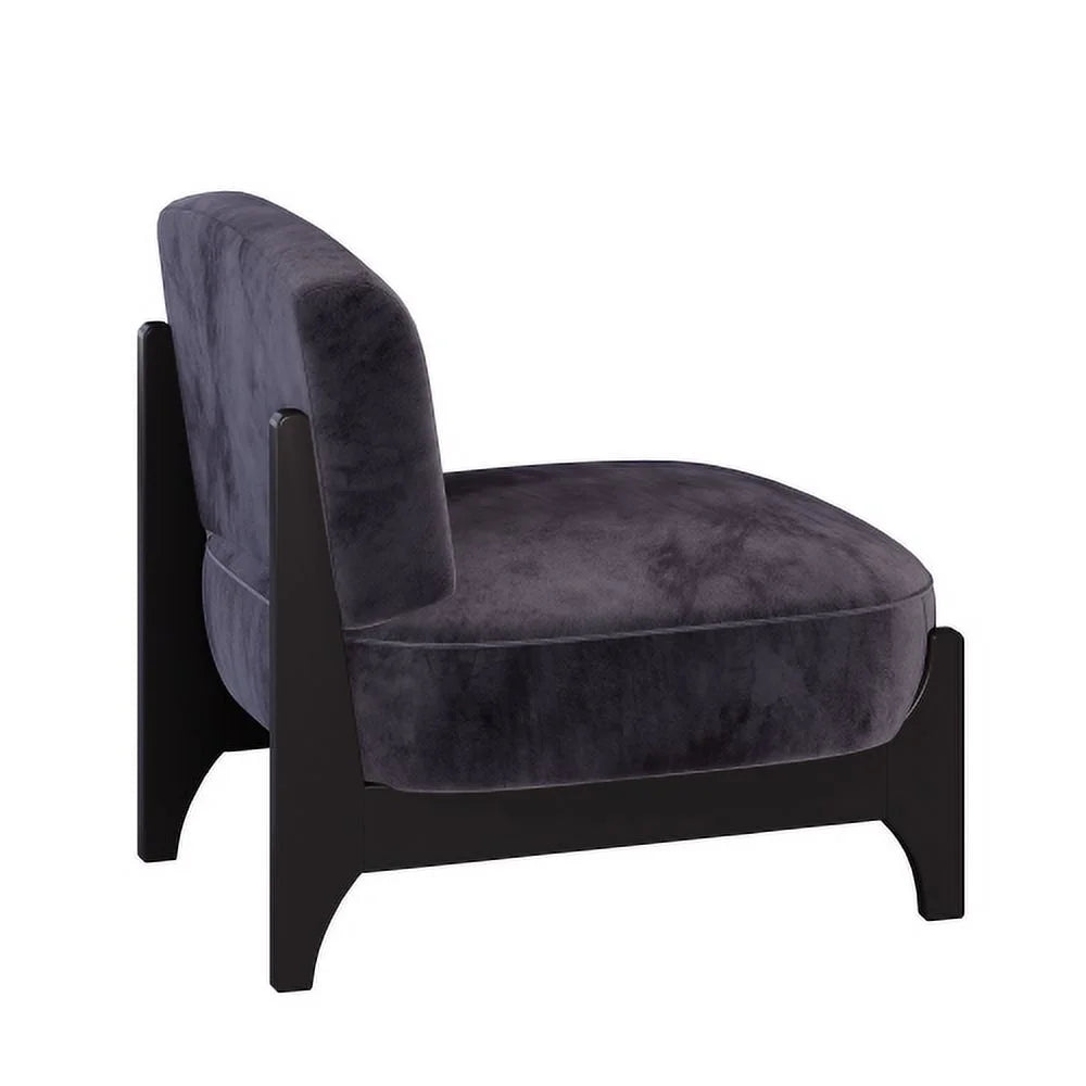 Black Velvet Upholstered Accent Chair with Solid Wood Frame W36064