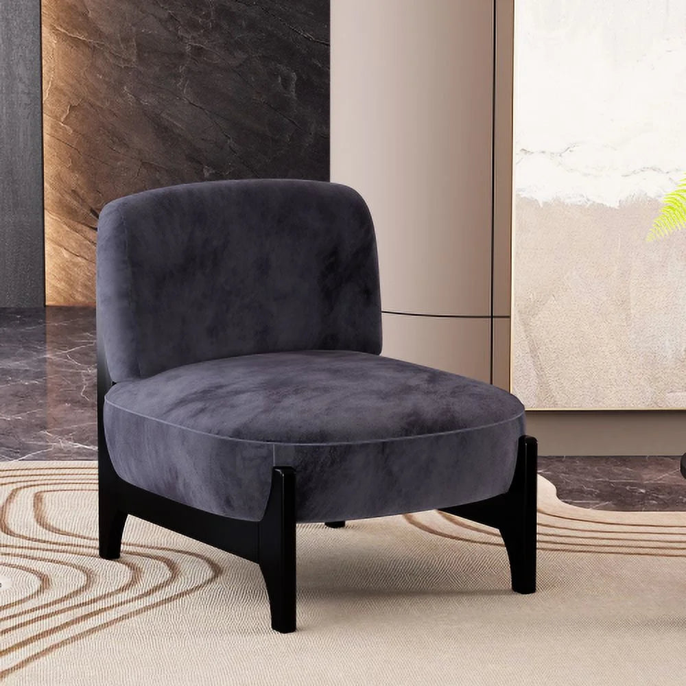 Black Velvet Upholstered Accent Chair with Solid Wood Frame W36064
