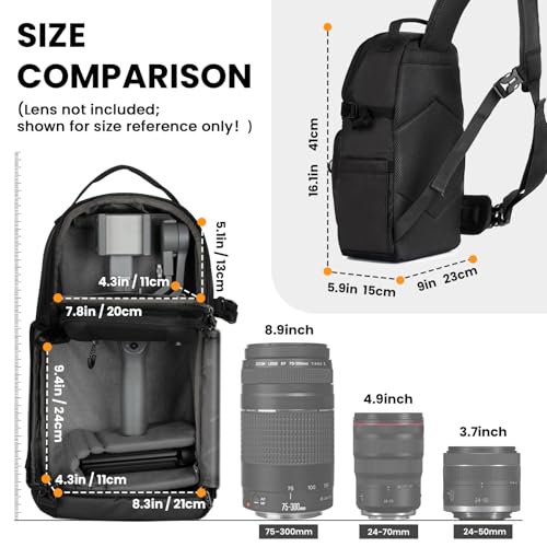 Black Waterproof Camera Sling Bag Backpack with Raincover Tripod Holder Z7746
