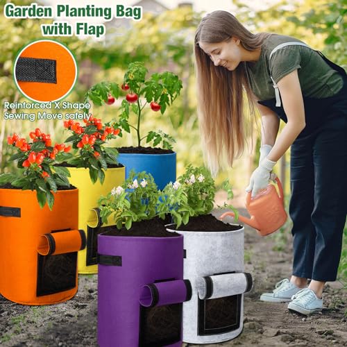10 Pcs Thickened Nonwoven Fabric Potato Grow Bags with Flap and Handle (7 Gallon) E367