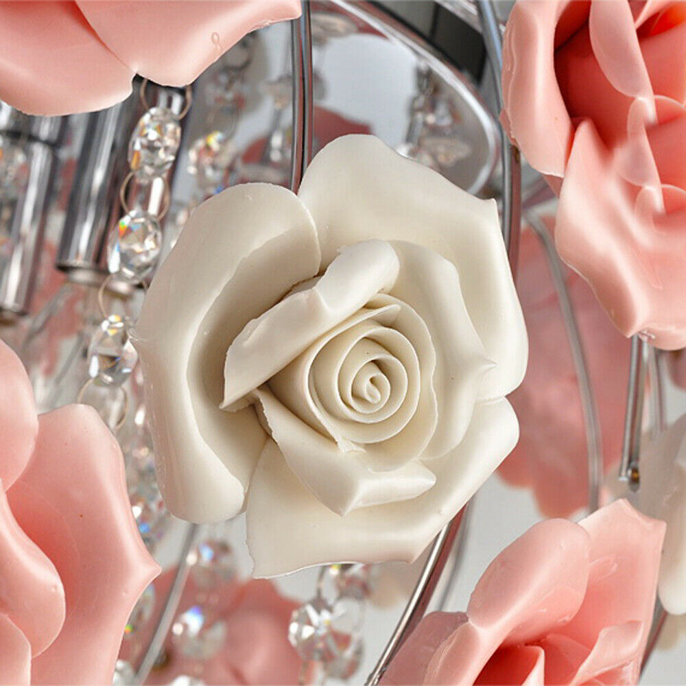 Pink Rose Flower Crystal Pendant Ceiling Lamp O308785