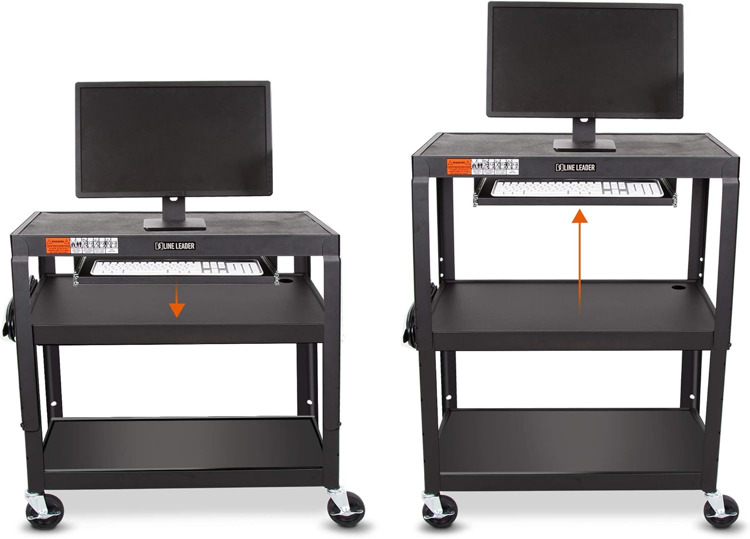 Large AV Cart with Retractable Keyboard Tray Height Adjustable Utility Cart Black 34in x 18in x 42in F128211