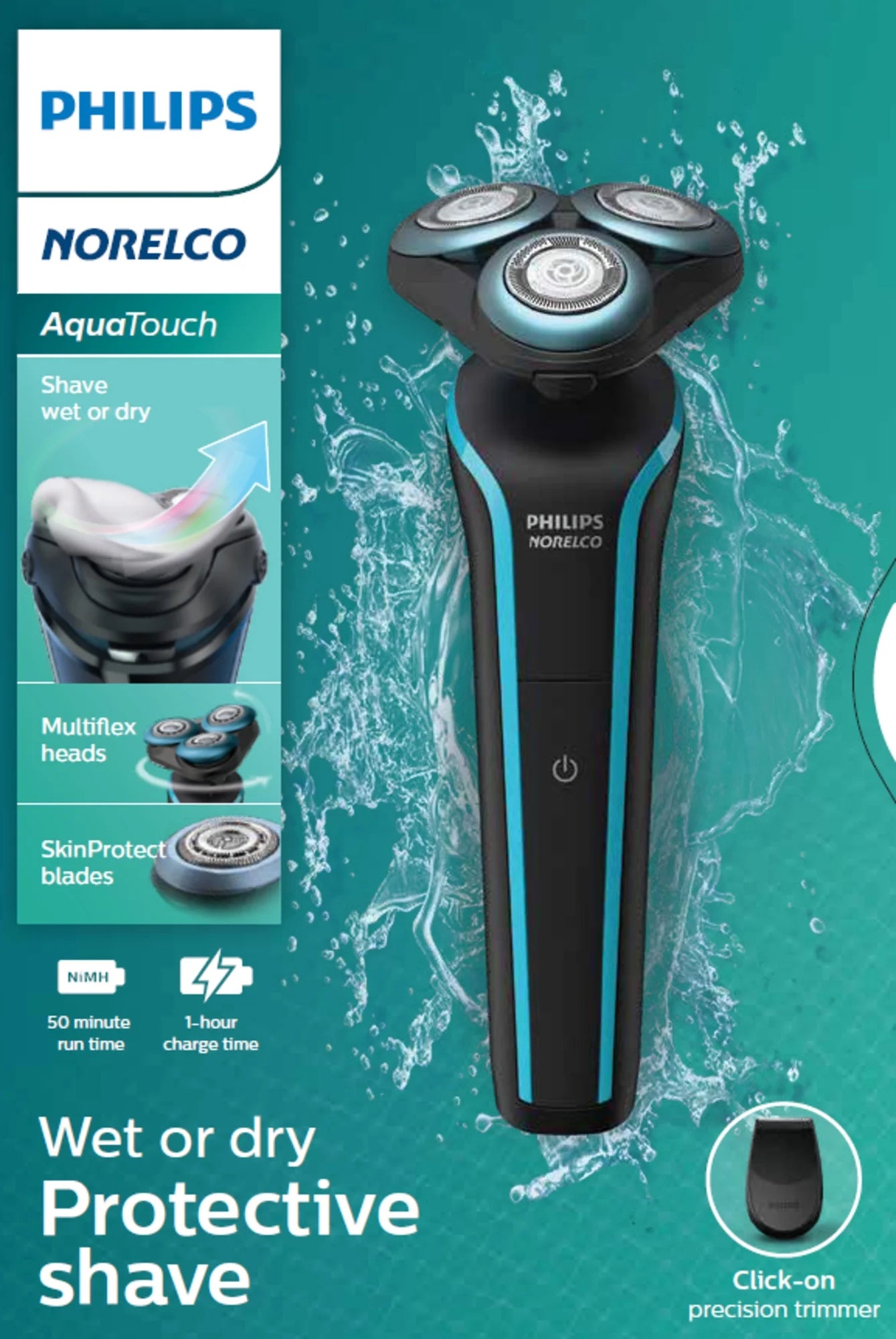 Rechargeable Wet & Dry Shaver with Click-On Precision Trimmer L4353