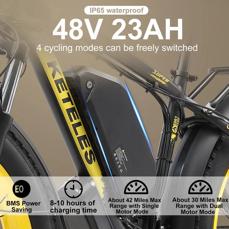 2000W 48V 23AH 26" Fat Tire Electric Mountain Bike W8407