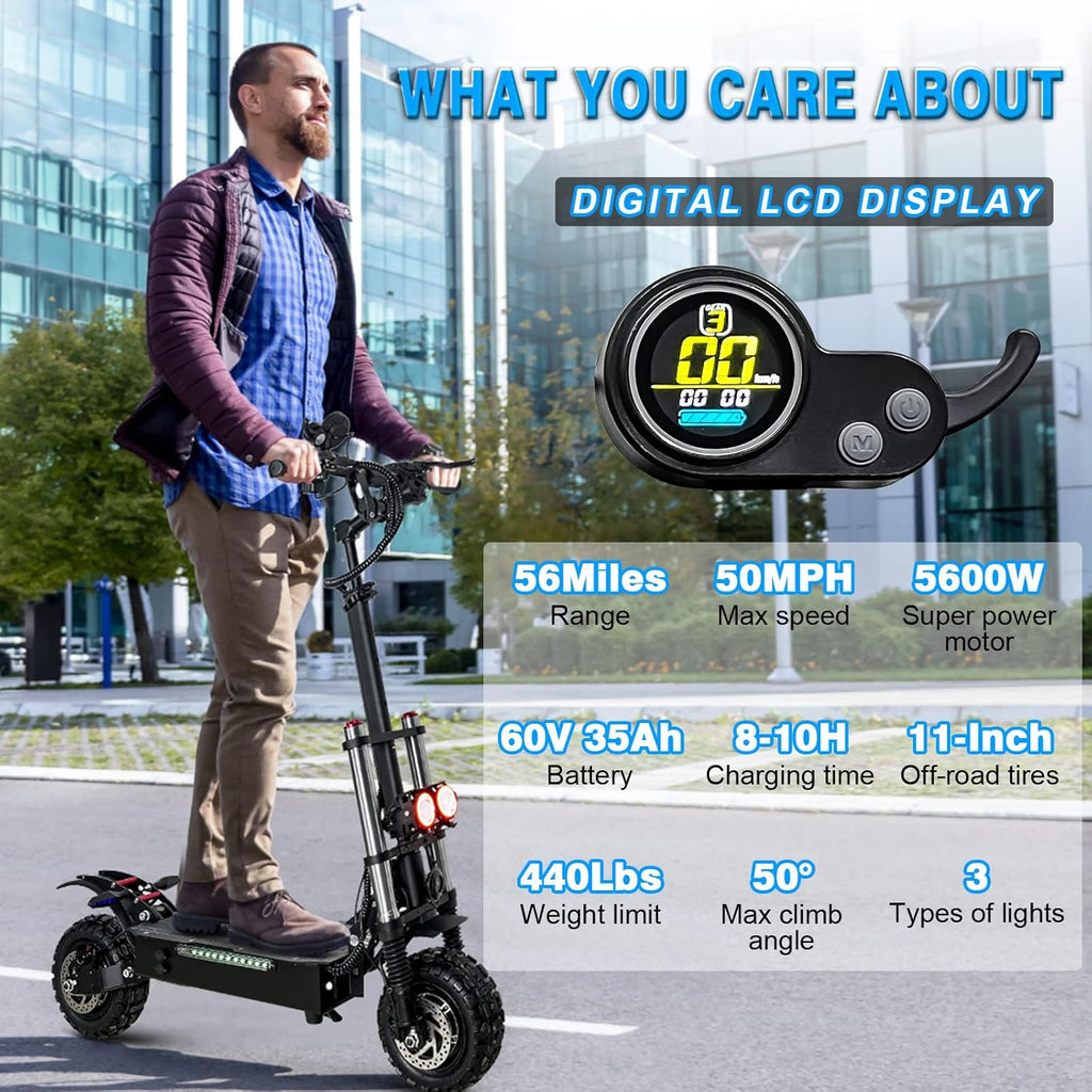 5600W Electric Scooter with Seat, 60V 35Ah, 11'' Fat Tires J825