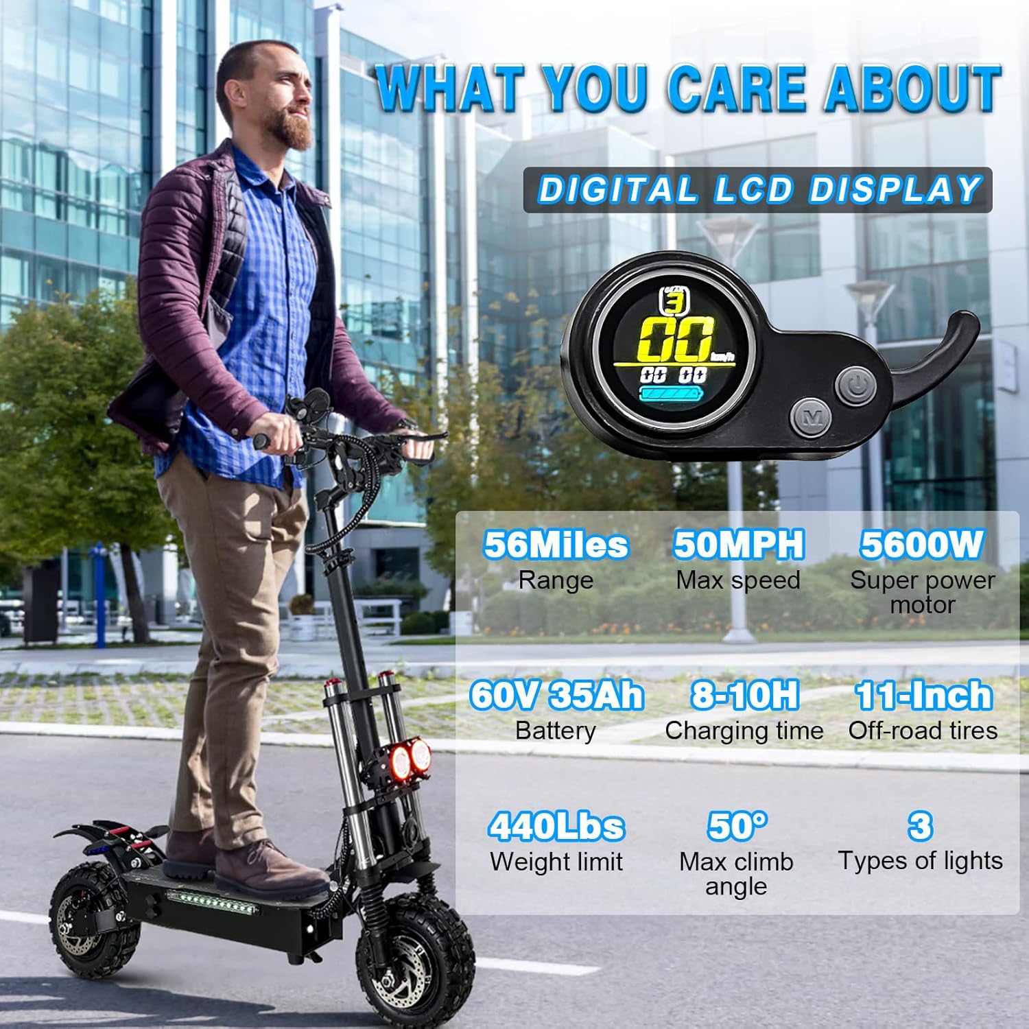 5600W Electric Scooter with Seat, 60V 35Ah, 11'' Fat Tires J825