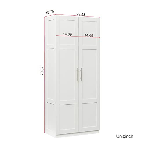 White Two Door Wood Armoire Wardrobe with Shelves S788