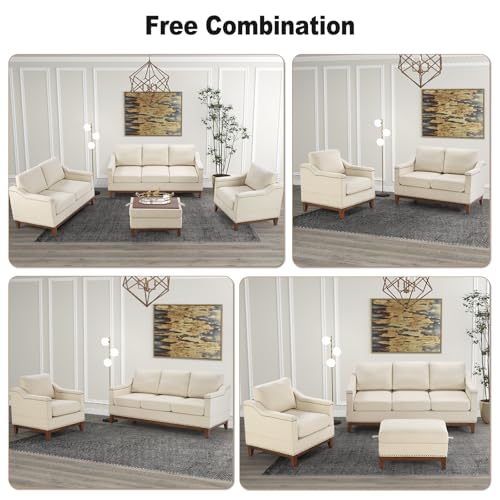 Beige 3-Seater Upholstered Sofa with Nailhead Trim Q2838