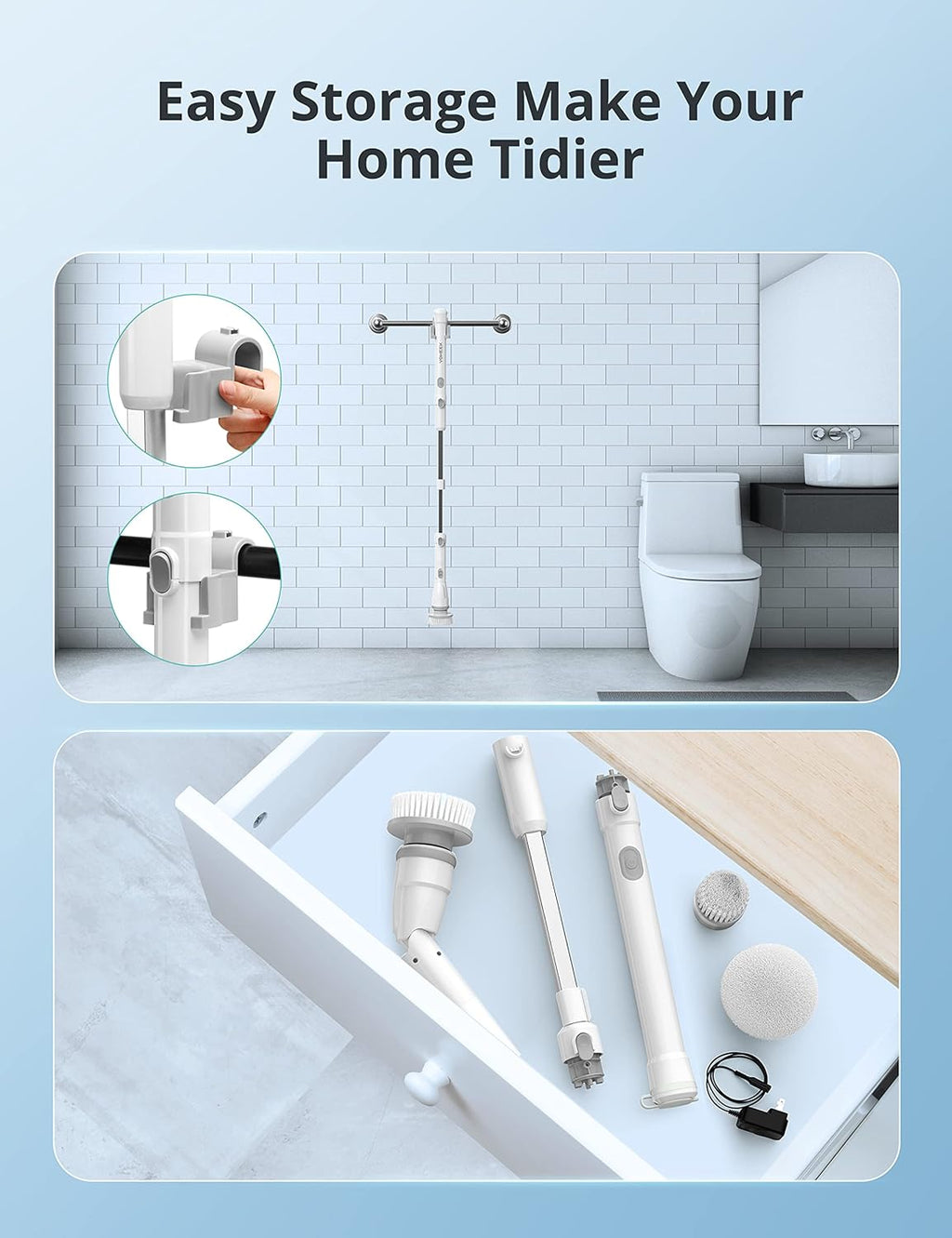 Cordless Electric Spin Scrubber with Adjustable Extension Arm and 4 Replaceable Cleaning Heads H563