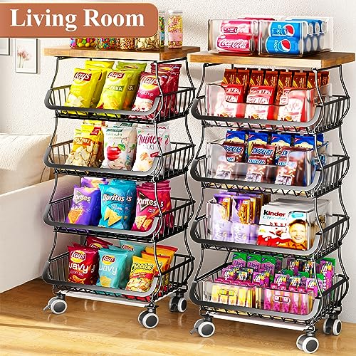 White 5 Tier Wire Fruit Basket with Wheels O819815