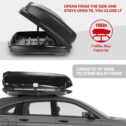 Rooftop Cargo Box Carrier Car Top Storage Case, 110 Lbs, 53" L x 34" W x 15" H, 11 17 Cubic Ft., Textured Black G694