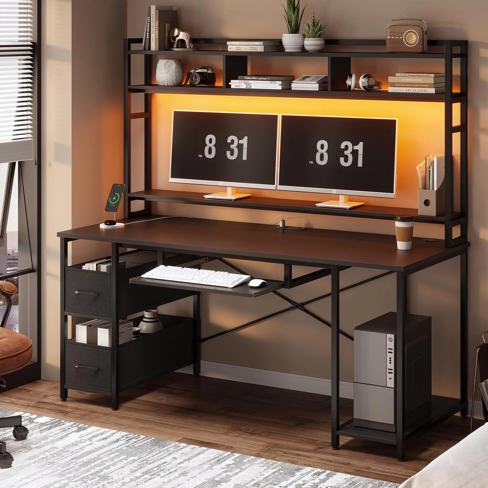 Black 55" Gaming Desk with Drawer and Monitor Stand W131712