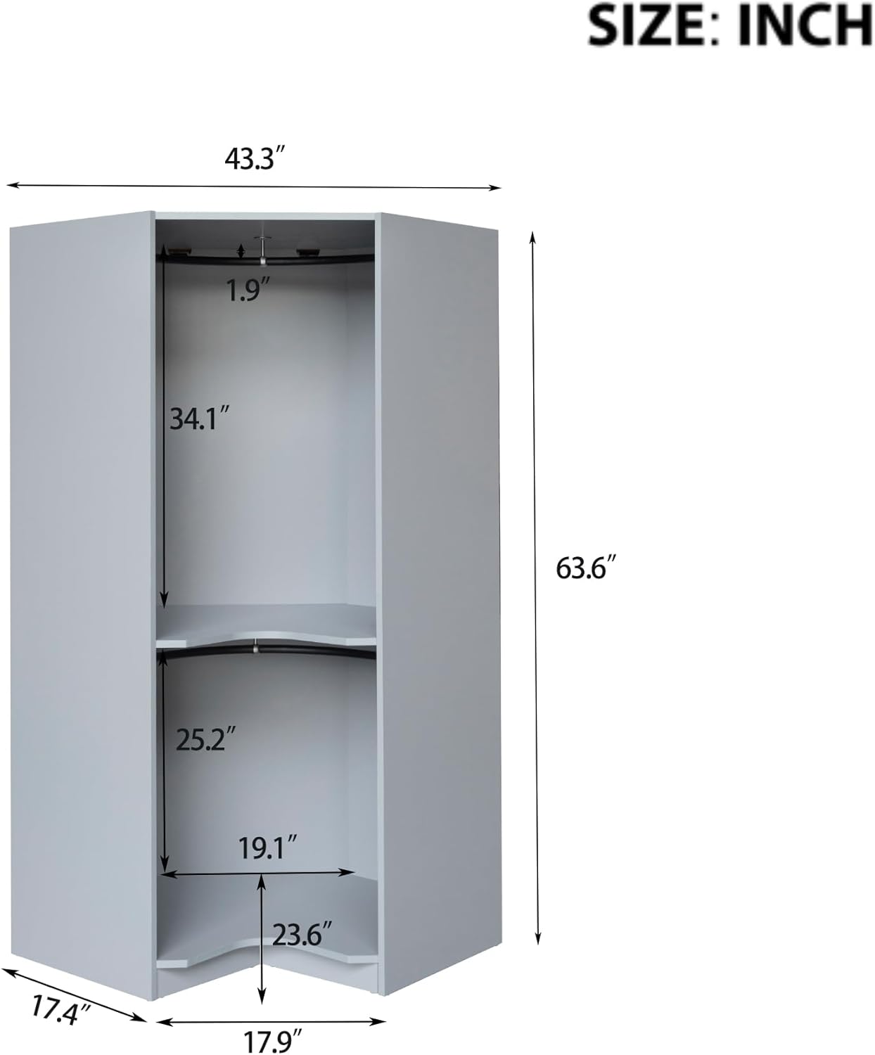 Wooden Corner Armoire Wardrobe with Hanging Rail L3049