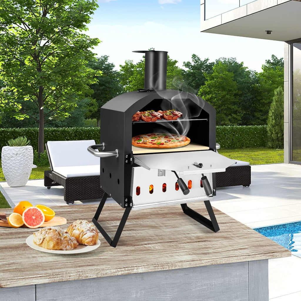 Outdoor Pizza Oven with Pizza Stone, Pizza Peel, Removable Cooking Rack, Waterproof Cover, Folding Legs (28 Inch) Q82589