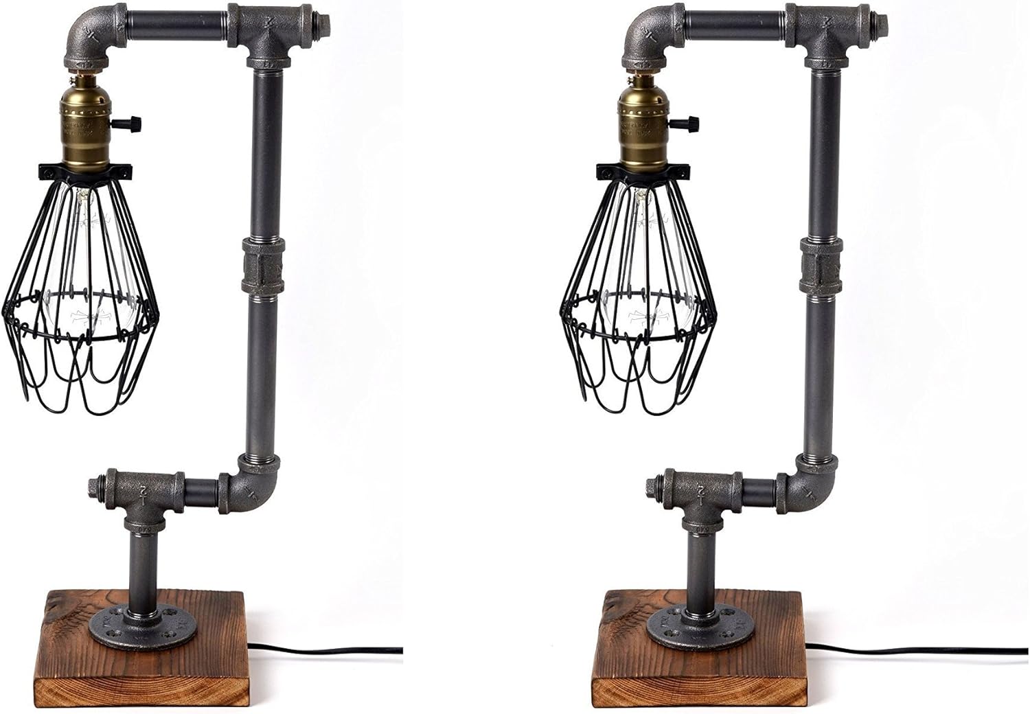 Steampunk Water Piping Desk Top Table Lamp Real Wood Base Edison Iron Retro Lamp E89466