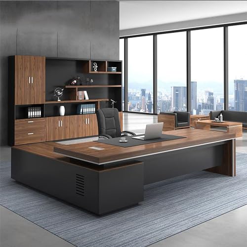 Brown L-Shape Executive Desk with Storage 79" L x 63" W x 29.5" H T830574