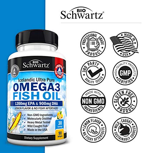2250mg EPA DHA Omega 3 Fish Oil Supplement, Burpless Lemon Flavor, 180 Softgels L451