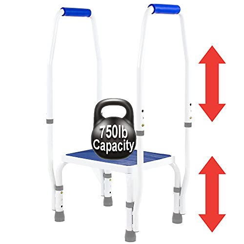 Modern White/Blue Height Adjustable Step Stool with Dual Handle T958