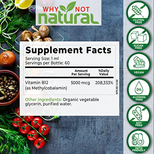 Natural Organic Vitamin B12 Liquid Sublingual 60 x 5000 mcg Methylcobalamin Drops R351242