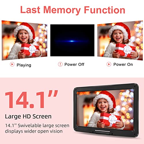 16.9" Portable Mobile DVD Player with 14.1" Large Swivel Screen with 6 Hrs Rechargeable Battery (Blue) O6413