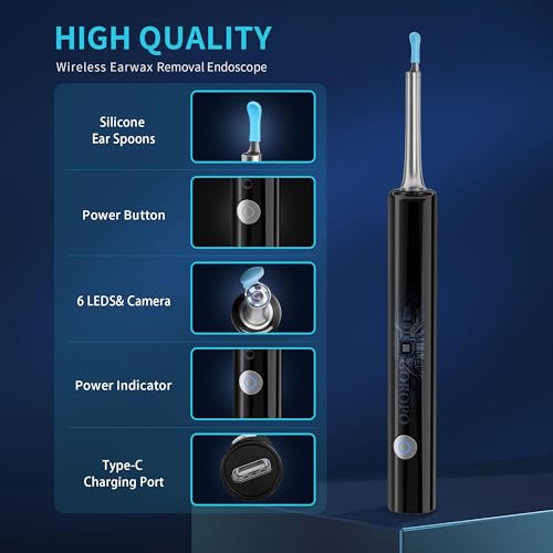 White Wireless Ear Otoscope Kit with 4 Ear Pick & 6 LED Lights Q6751