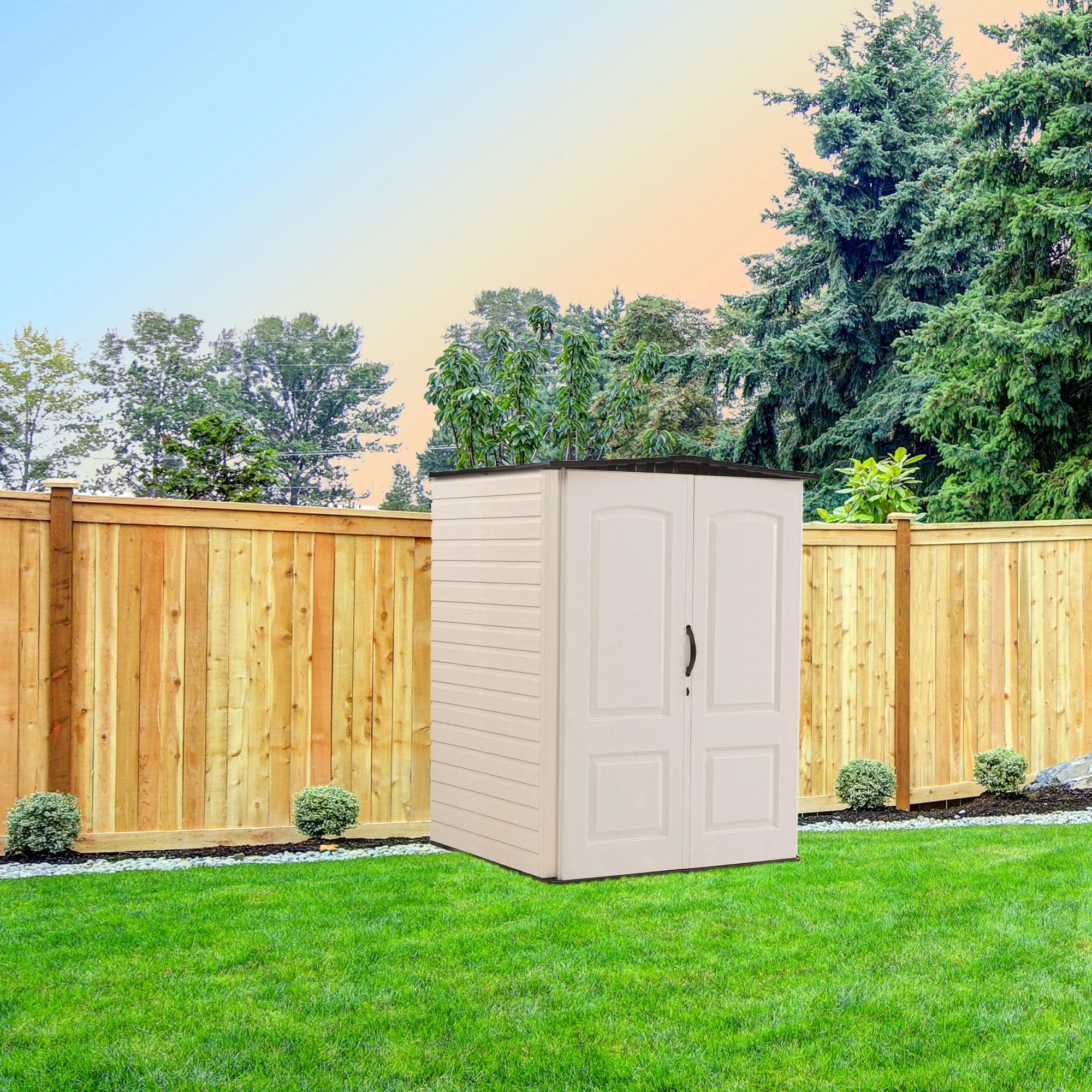 Medium Vertical Storage Shed, Resin, Beige, 72" H x 53.2" W x 57" L P6096