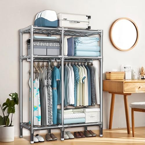 Metal Wardrobe Closet with 2 Hanging Rods, Storage Shelves (43.3 x 17.7 x 67 Inches) L9096