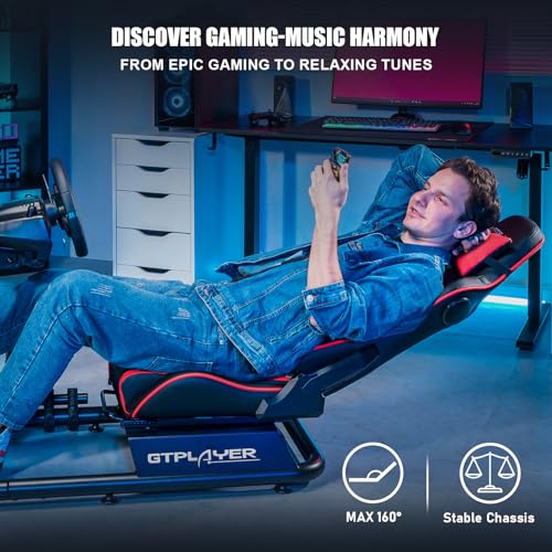 Racing Simulator Cockpit with Seat and Bluetooth Speakers, Alloy Steel Frame (Blue) W27068