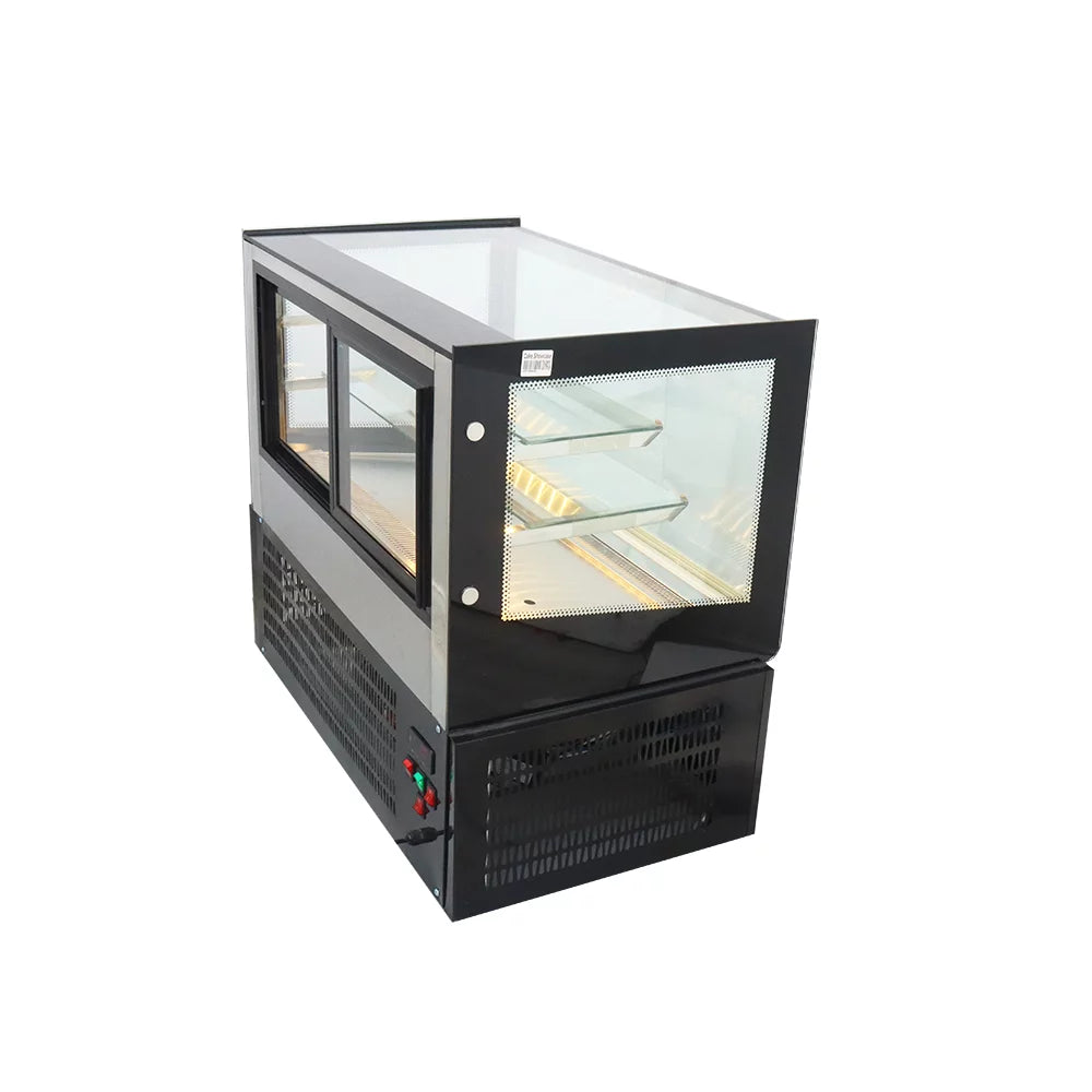 35" Refrigerated Cake Showcase Cooling Display Case Bakery Cabinet Defrost Right Angle 2-layer Back Sliding Door Desktop A5184