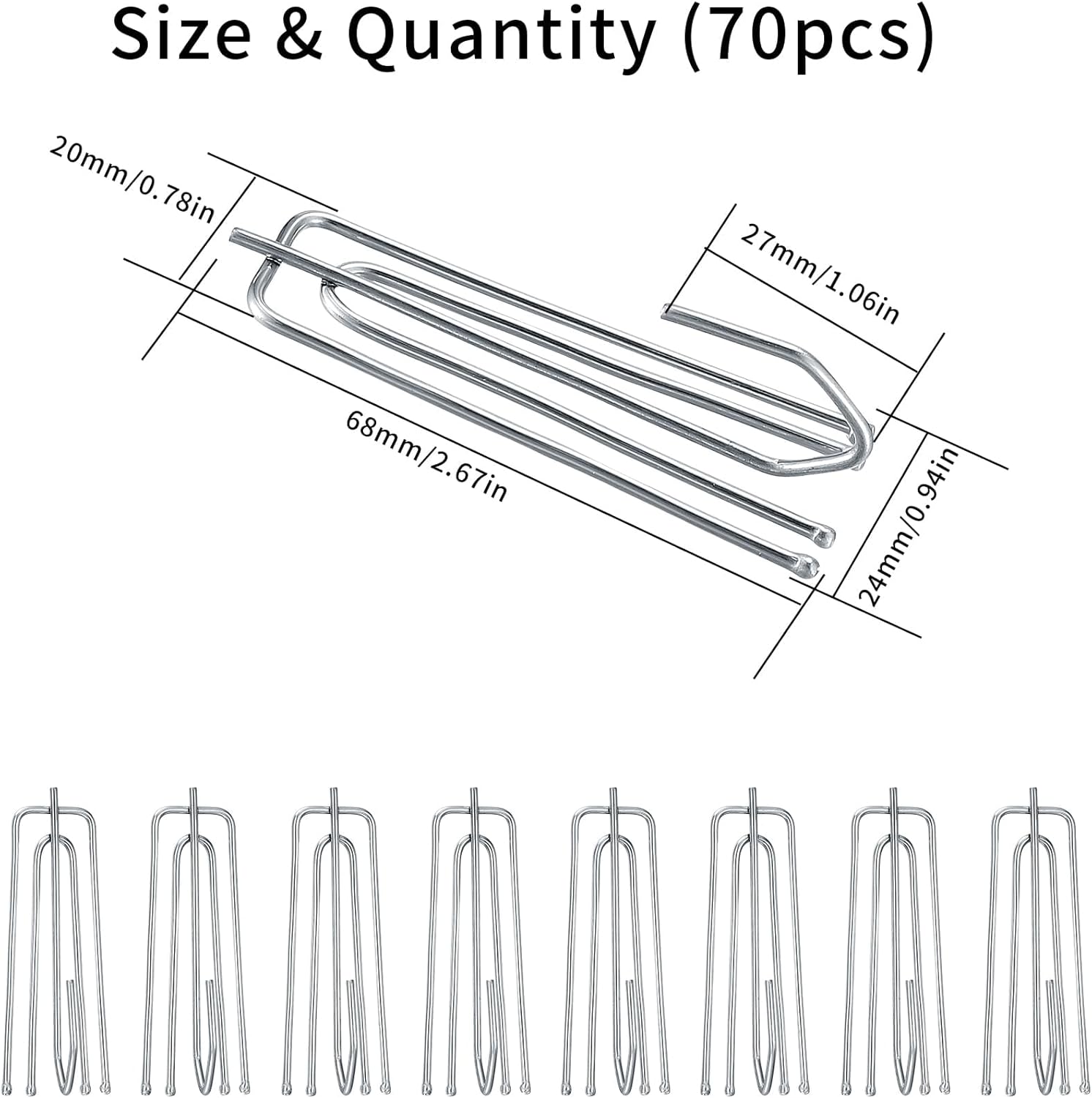 70pcs Stainless Steel Pinch Pleat Curtain Hooks M558