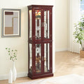 70" Tall 6-Shelf Curio Cabinet with 4 Tempered Glass Doors and Adjustable Storage Shelves (Oak) Q9441