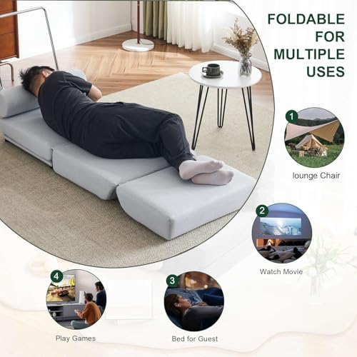 Light Grey-Blue Memory Foam Folding Sofa Bed Z854703