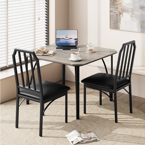 Rustic Brown 3 Piece Dining Table Set with Cushion Seats D1536