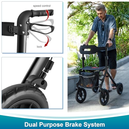 Red 12" Big Rubber Wheels Rollator Walker with Seat T73182