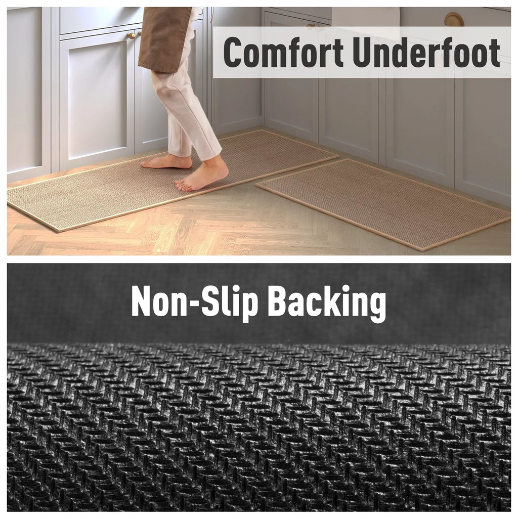 Oats Beige Non Slip Kitchen Runner Rugs, 2PCS T6400